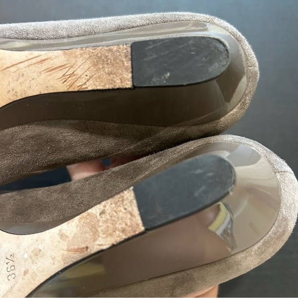 Jimmy Choo Romy Stone Suede Wedge Pointed Toe Pumps SIZE 36 1/2 1.5” Heel - Picture 5 of 9